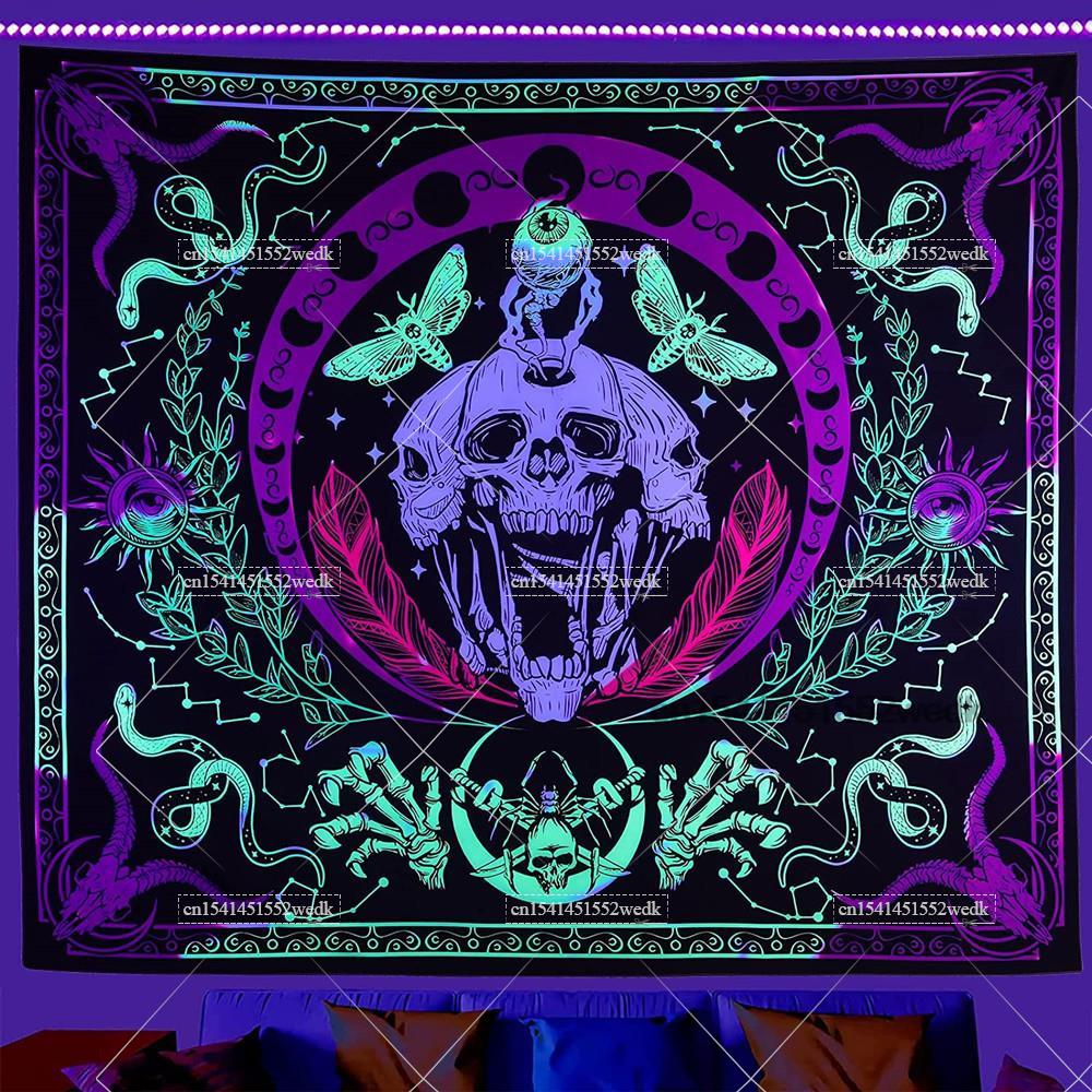 Home Decor Hippie - Hippie Skull Blacklight Tapestry UV Reactive