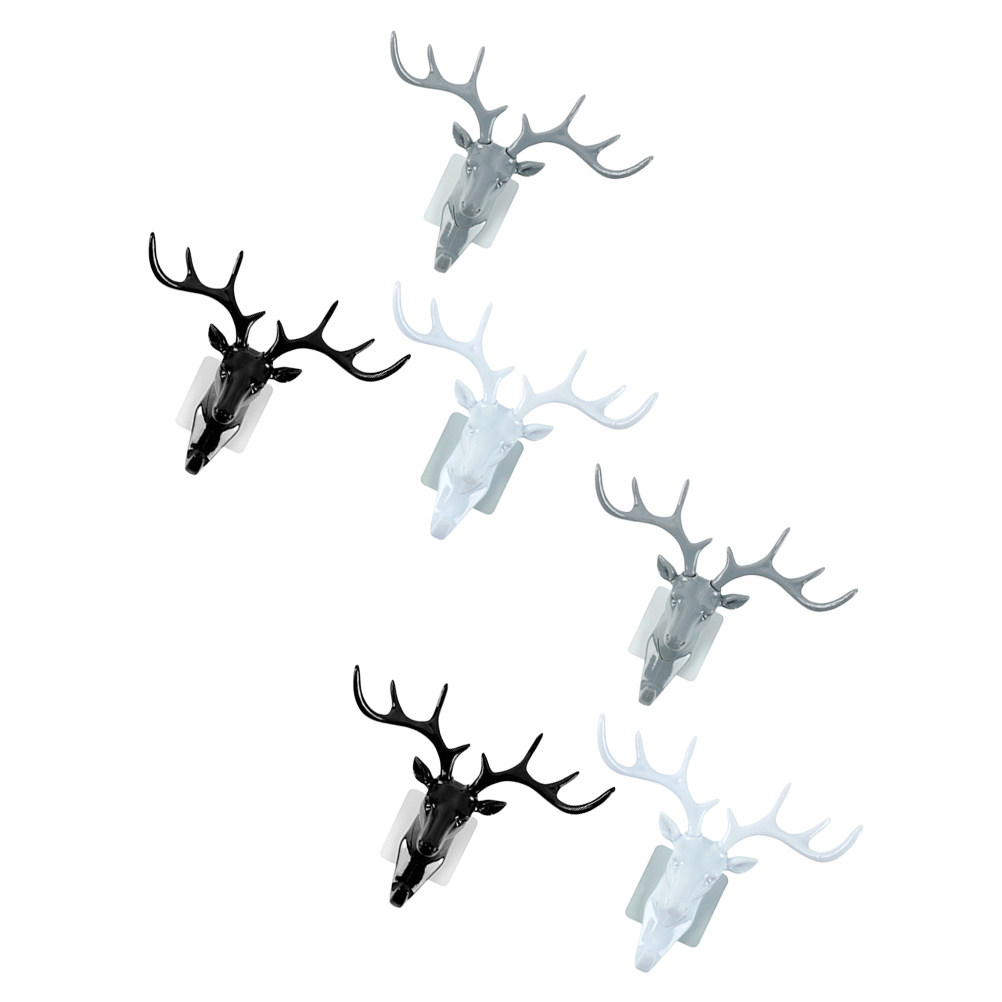 Home Decor White - 6Pcs Deer Head Wall Hook Antler