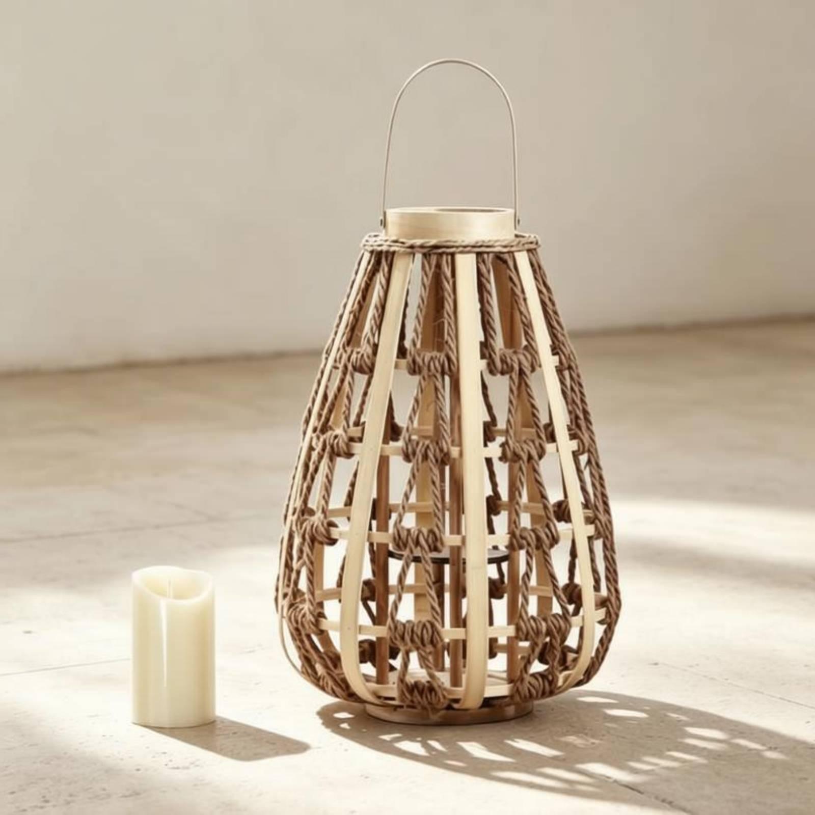 Natural Wood Rope Lantern Cand - Home Decor Handmade ulasan dan harga