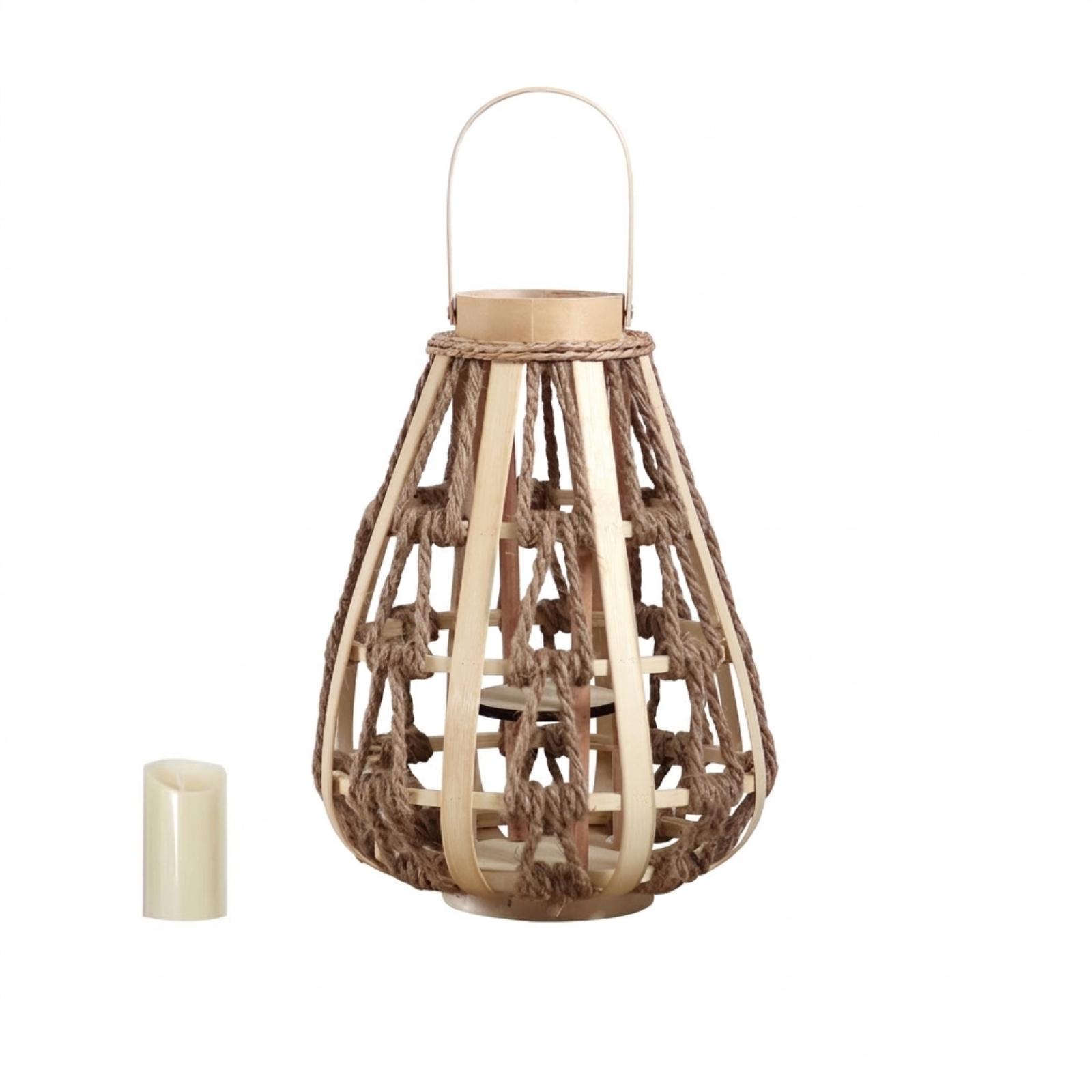 Natural Wood Rope Lantern Cand - Home Decor Handmade ulasan dan harga