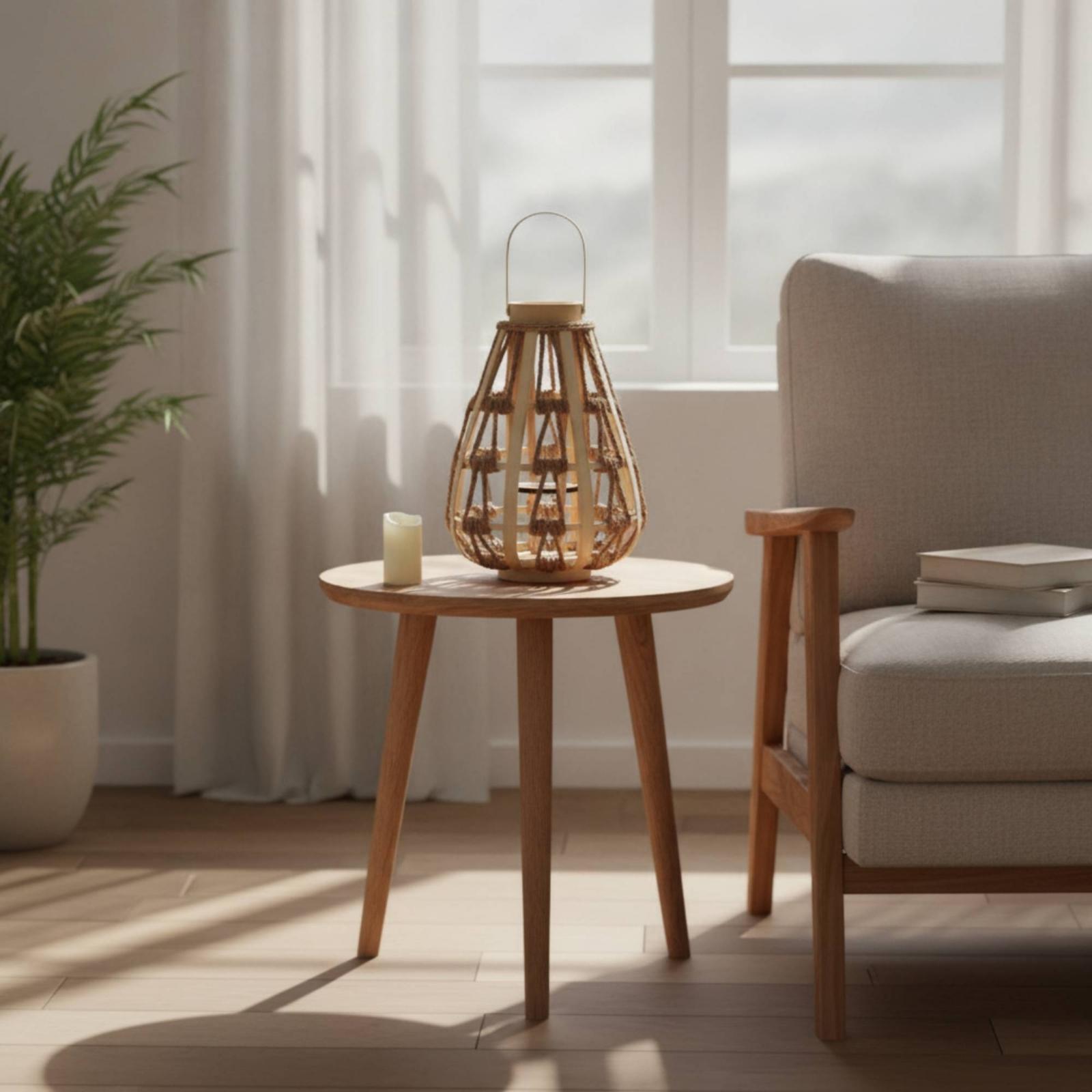 Natural Wood Rope Lantern Cand - Home Decor Handmade ulasan dan harga