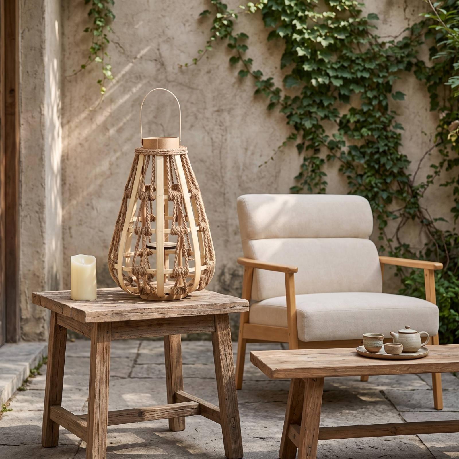 Natural Wood Rope Lantern Cand - Home Decor Handmade ulasan dan harga