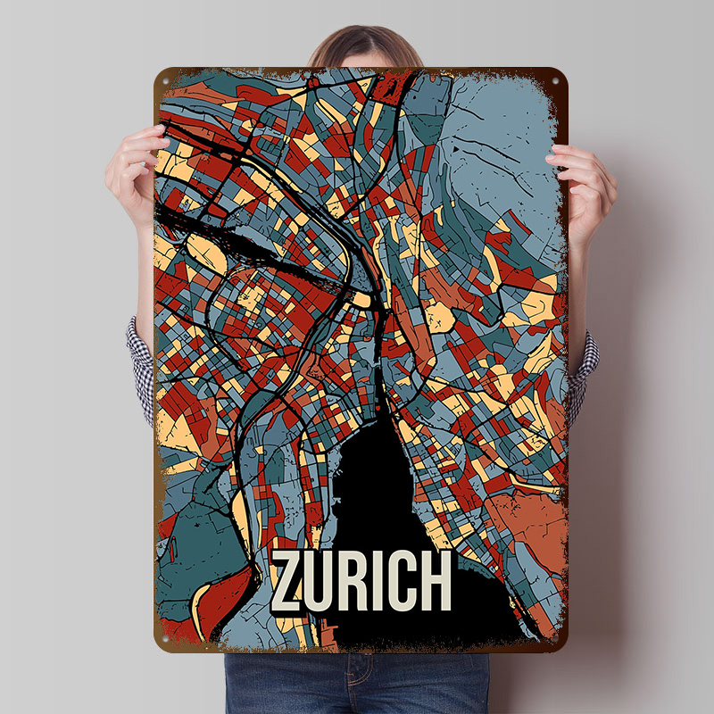 Zurich City Map Travel Tinplat - Home Decor Zurich ulasan dan harga
