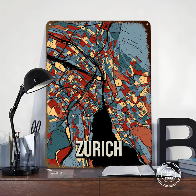 Zurich City Map Travel Tinplat - Home Decor Zurich ulasan dan harga