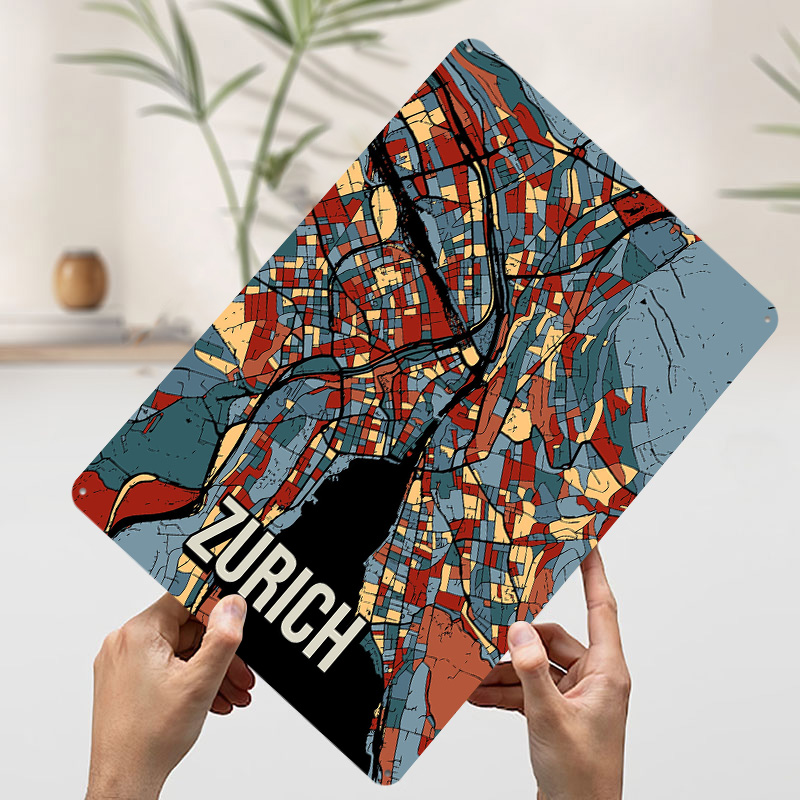 Zurich City Map Travel Tinplat - Home Decor Zurich ulasan dan harga
