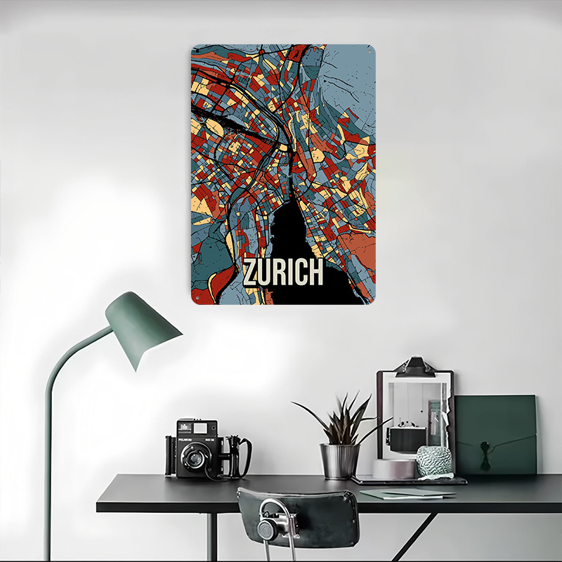 Zurich City Map Travel Tinplat - Home Decor Zurich ulasan dan harga