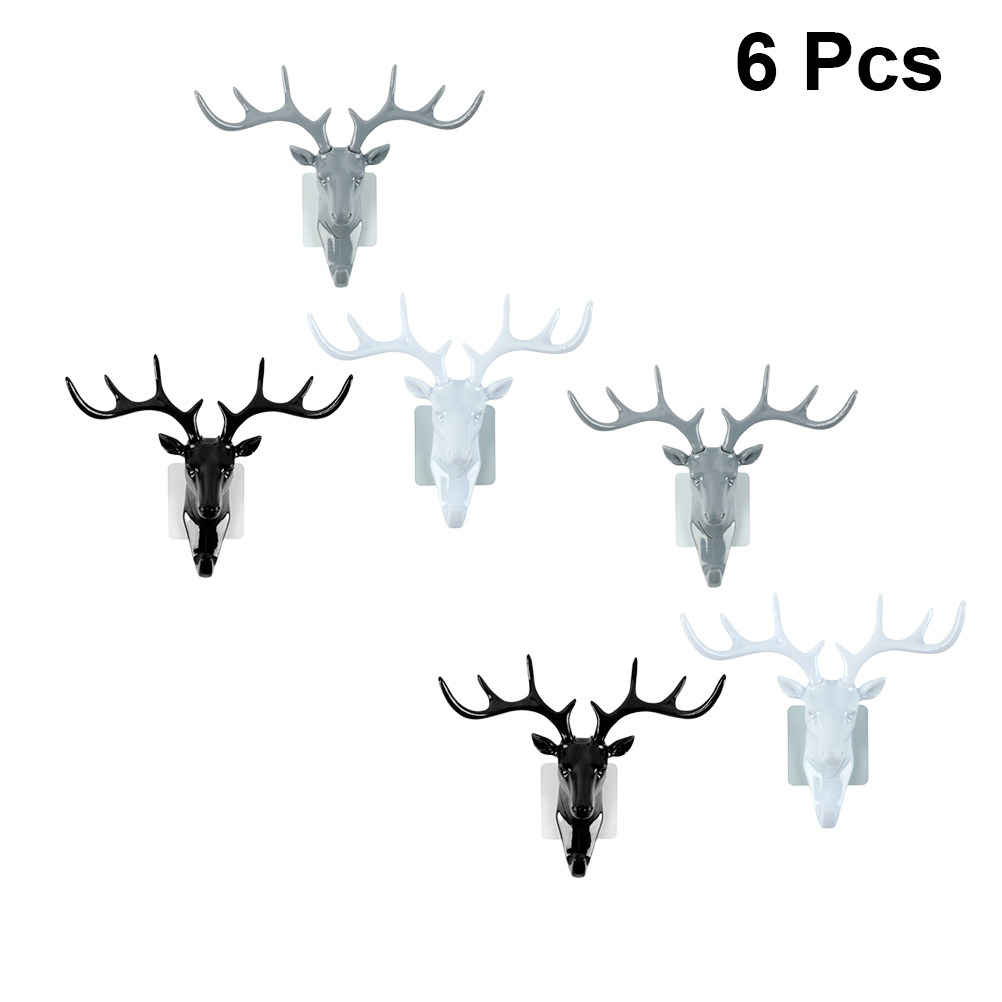 6Pcs Deer Head Wall Hook Antle - Home Decor White ulasan dan harga