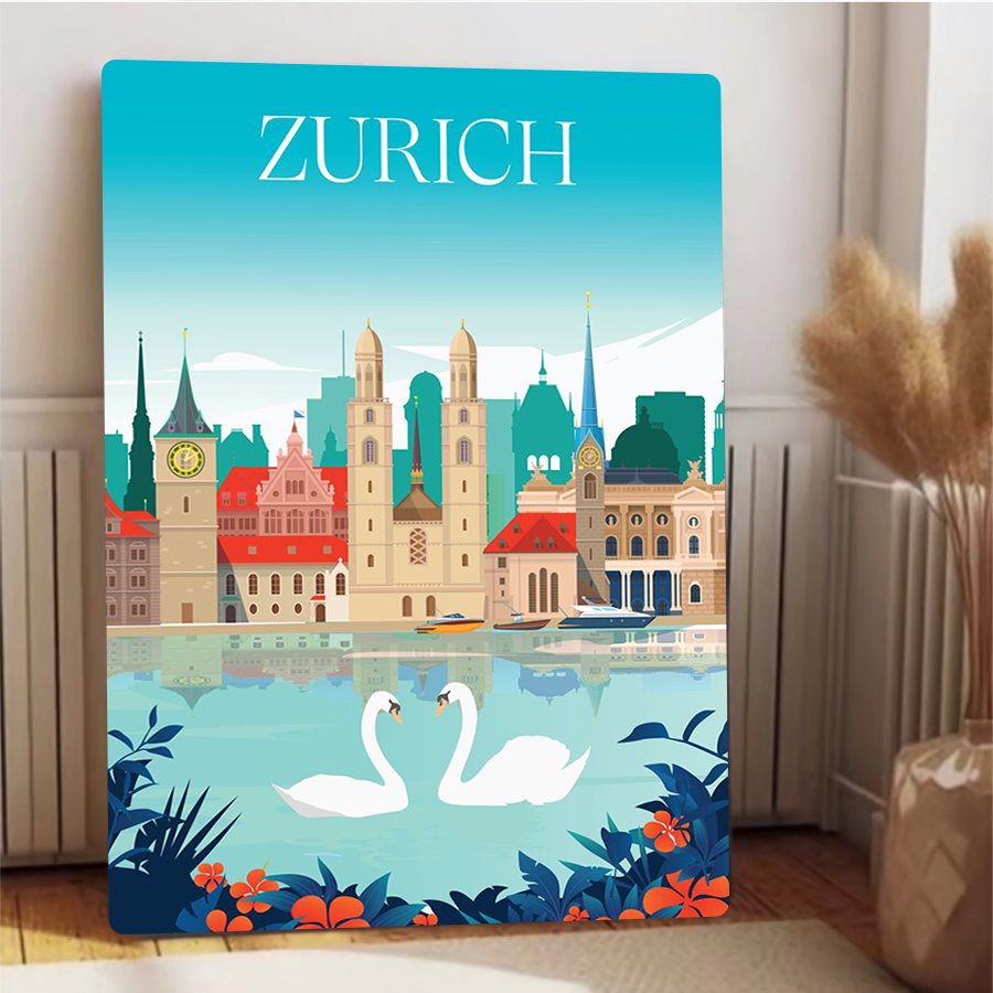Zurich City Skyline with Lake  - Home Decor Zurich ulasan dan harga