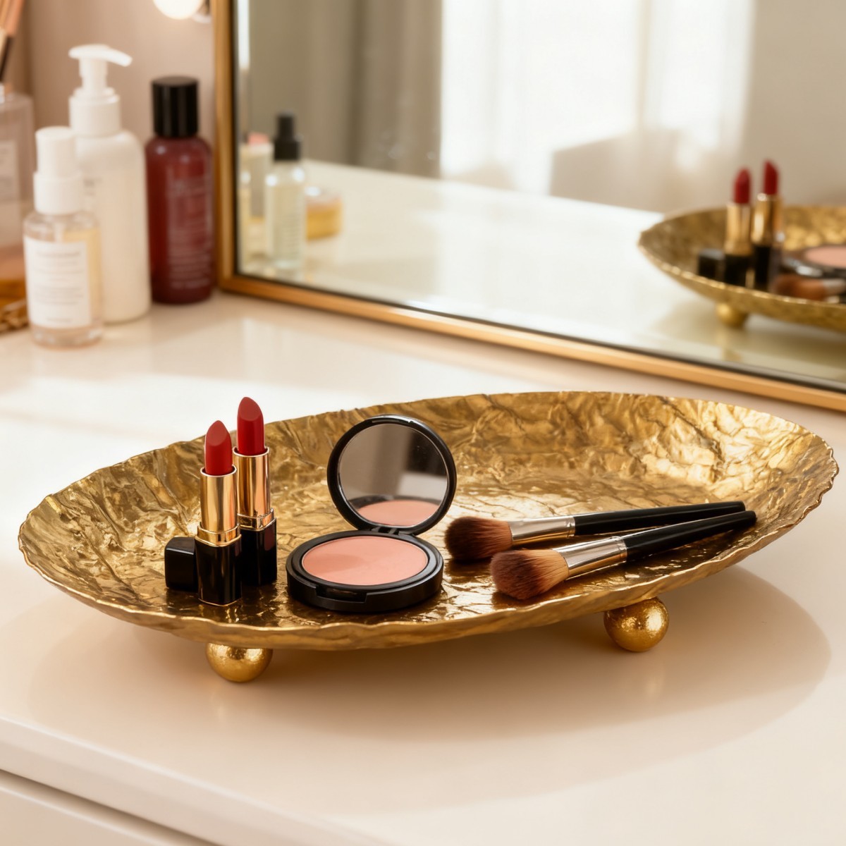 Luxury Gold Metal Tray with 3  - Vanity Home Decor ulasan dan harga