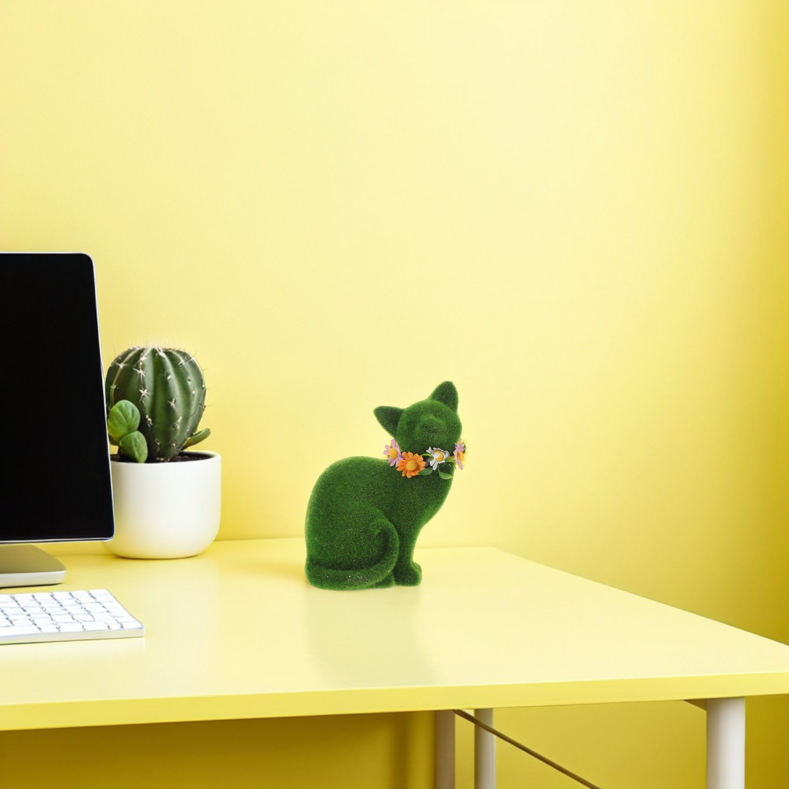 Green Flocked Cat Sculpture Re - Home Decor Design Ideas ulasan dan harga